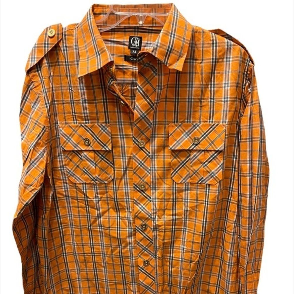 Cavi Mens Large Plaid Button Up Long Sleeve Shirt Orange Size M